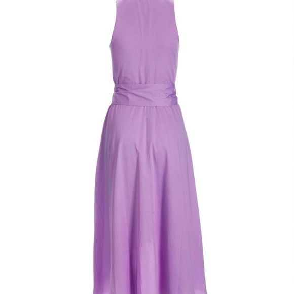 BOSTON PROPER POPLIN FIT AND FLARE FAUX WRAP MIDI DRESS LILAC NWT SZ 10 - Picture 4 of 5
